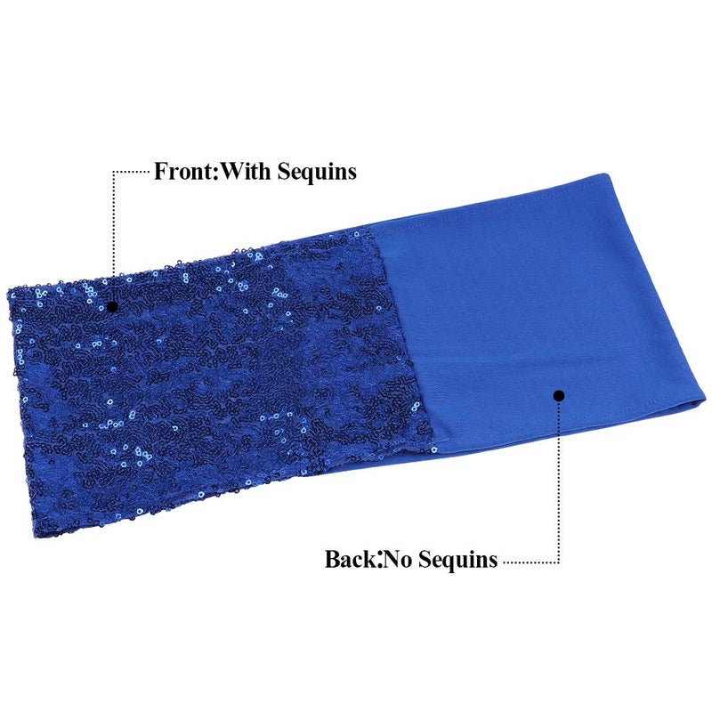 Desirable Life Pack of 50 Stretch Sequin Chair Sashes Chair Bands One-Sided Sequins Decor for Hotel Wedding Reception Party Event Chair Cover Decoration 4"x16" - Royal Blue - Image 3